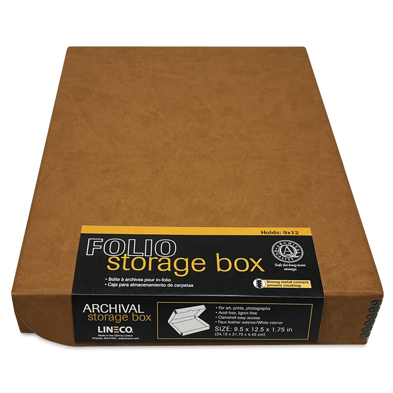 Lineco Folio Archival Storage Box - Tan, Faux Leather, 9" x 12"